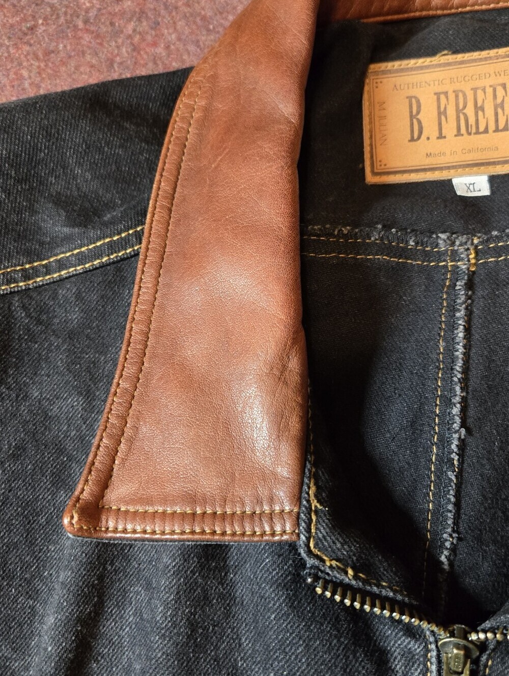 Vintage B. Free Men's Denim With Leather Trim Jacket Size XL Black & Tan - Picture 5 of 16